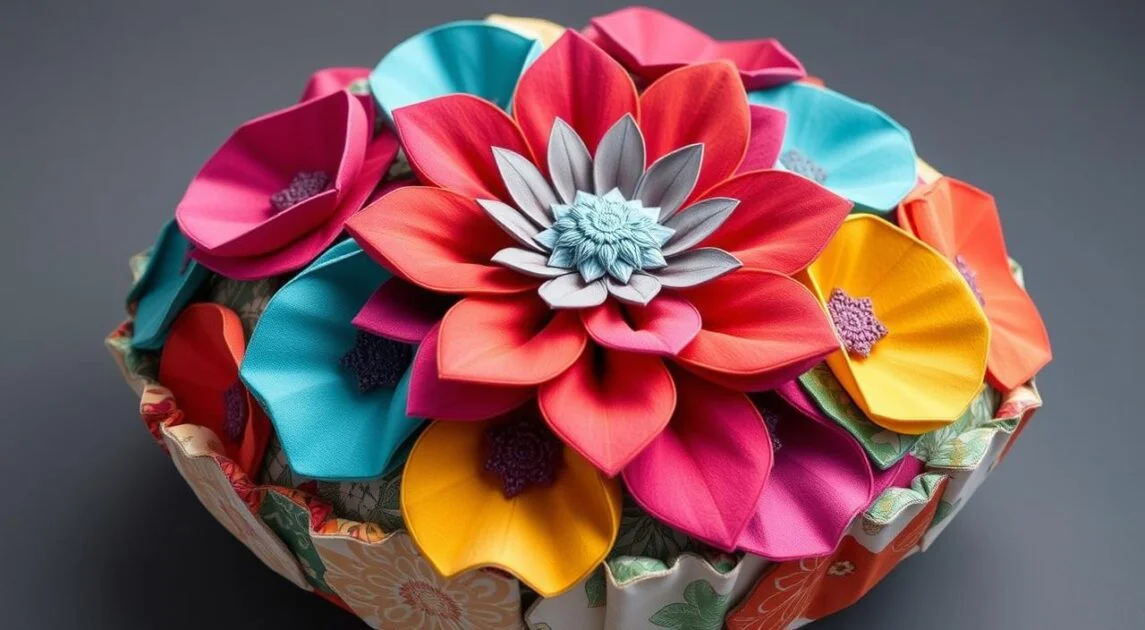 Cojín floral con pétalos geométricos